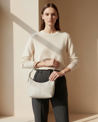 Cream Velour Luxe Shoulder Bag