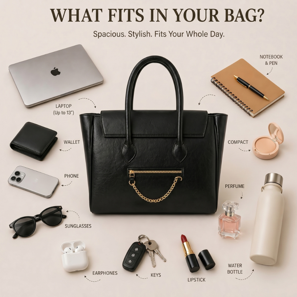 The Royal Black Tote Bag - 15" Laptop Pocket