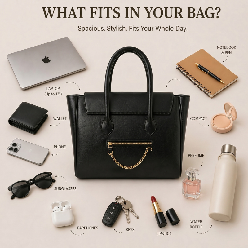 The Royal Black Tote Bag - 15" Laptop Pocket