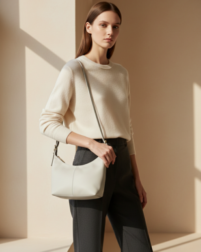 Cream Velour Luxe Shoulder Bag