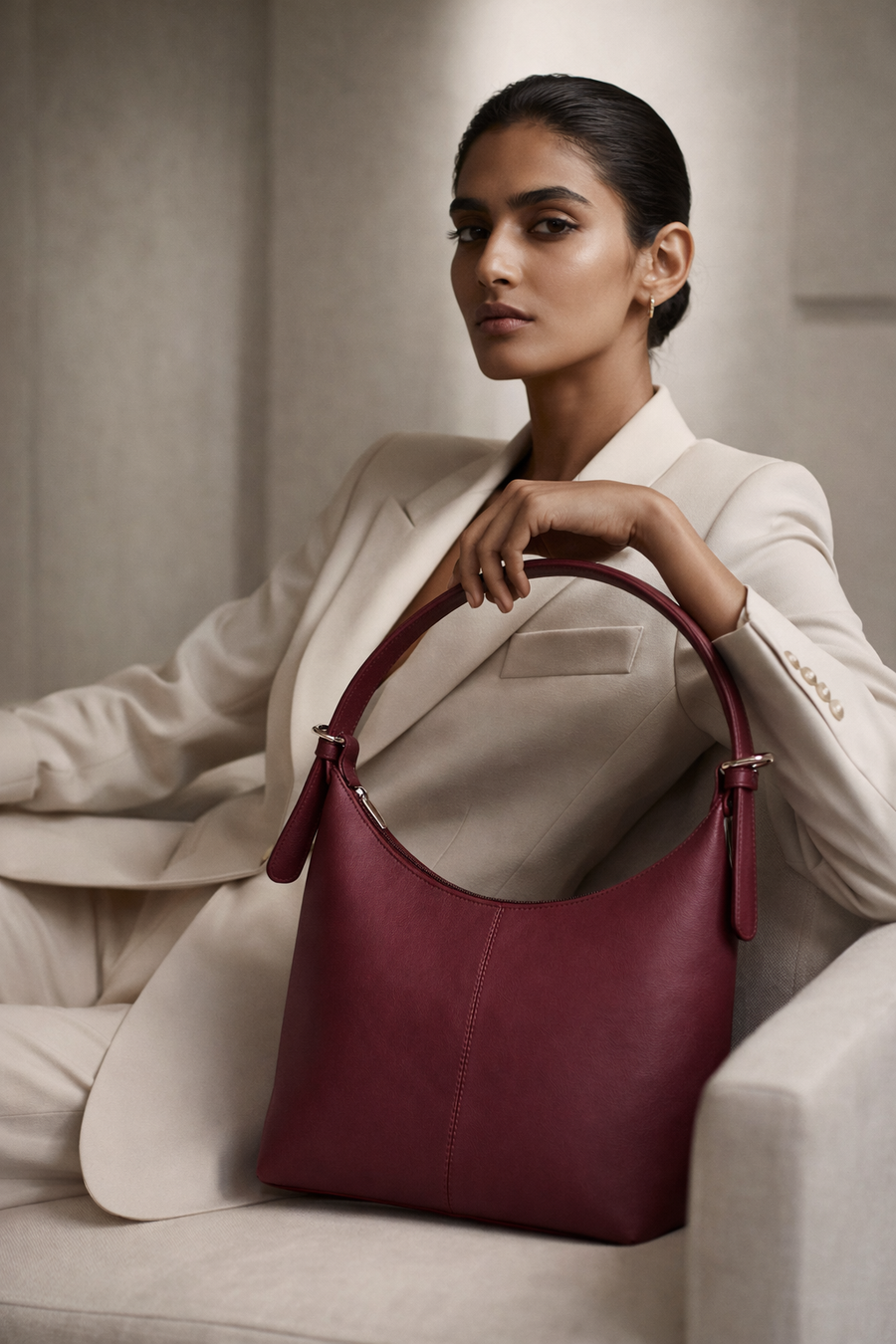 Maroon Luxe Buckle Bag