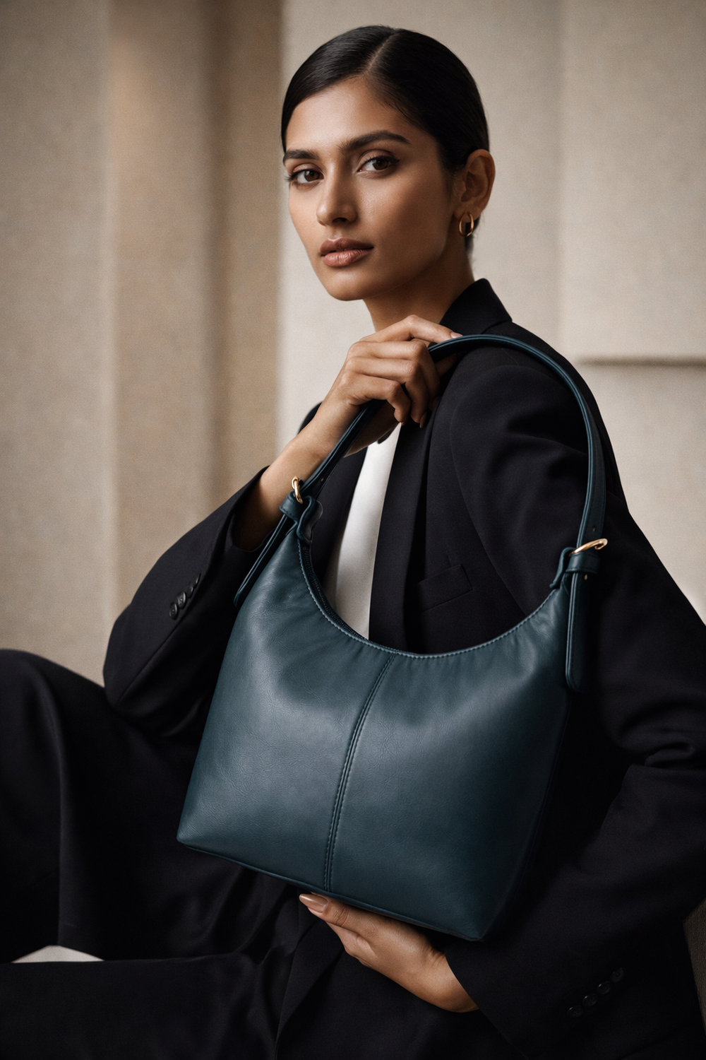 Dark Blue Luxe Buckle Bag